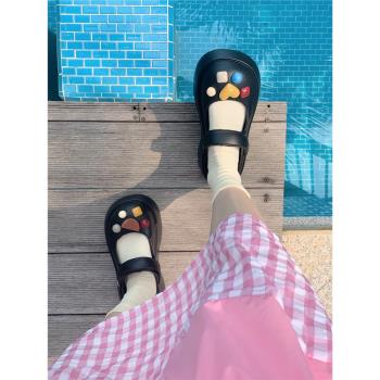 女夏戶外甜美可愛包頭洞洞鞋防滑踩屎感軟厚底DIY兩穿時尚半拖鞋