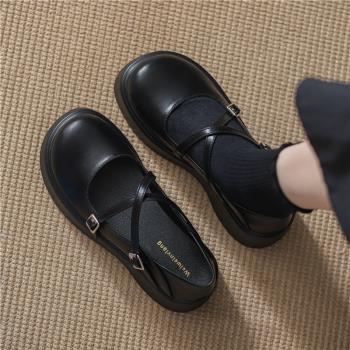 真皮厚底瑪麗珍小皮鞋女英倫2024春秋季百搭學院風淺口JK制服單鞋