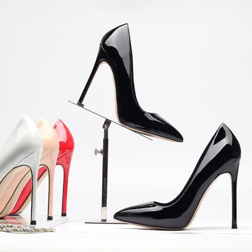 12cm細跟尖頭黑色高跟鞋女氣質10公分禮服亮皮職業8厘米晚風單鞋