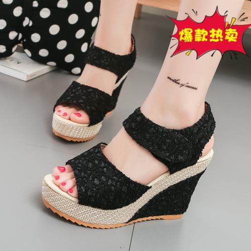 韓版魚嘴坡跟涼鞋女2024新款夏季厚底松糕跟百搭大碼41高跟女鞋子