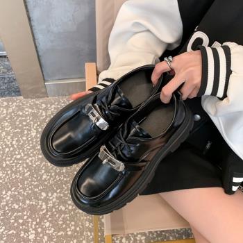 厚底學院英倫風jk小皮鞋女鞋子2023春季新款系帶單鞋一腳蹬樂福鞋