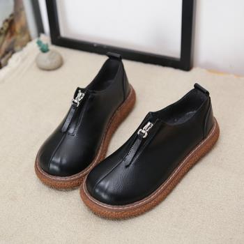 文藝厚底增高拉鏈手工休閑娃娃鞋
