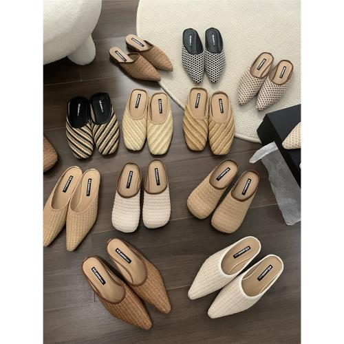 平底復古編織包頭半拖鞋女鞋子2025新款夏季懶人一腳蹬穆勒鞋涼拖