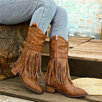 women tassel boots Knight boots女騎士靴流蘇靴中筒靴大碼42
