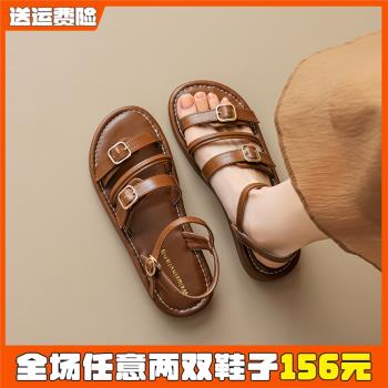 一字帶法式夏季外穿平底大碼涼鞋