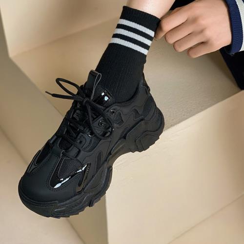 黑色老爹鞋女2025新款秋季厚底增高女鞋子顯腳小運動休閑爆款防水