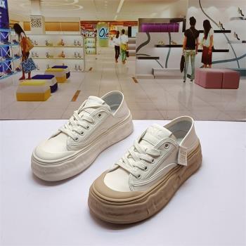 厚底真皮兩穿圓頭懶人休閑小白鞋