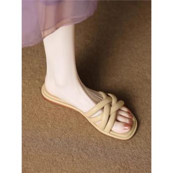 絕美輕便外穿平底仙女風拖鞋