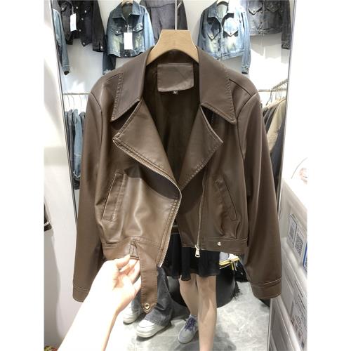 歐貨V領短款拉鏈皮衣短外套女2025春季新款街頭pu皮機車服夾克潮