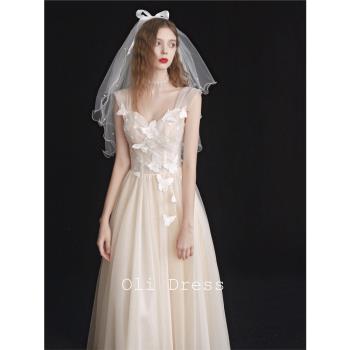 Oli家 法式輕紗小白裙2024新款領證訂婚禮服伴娘生日藝考成人高仙