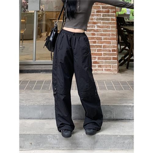 紅人館黑色闊腿褲女2025新款秋冬款爆款工裝褲高腰休閑褲寬松褲子