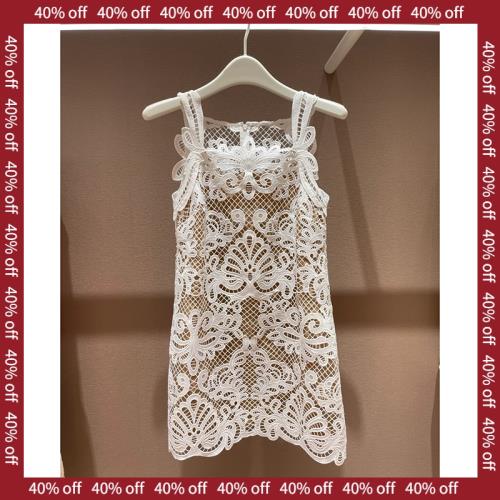 【6折清倉X】法國SP*2024春夏白色水溶蕾絲短款吊帶連衣裙【一】