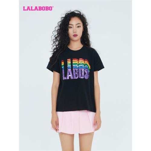 LALABOBO秋季新打底衫時尚女團風美式亮片短袖T恤女|LBCC-WSDT21