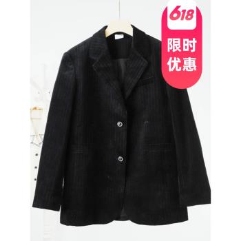 春季黑色復古燈芯絨外套剪標墊肩