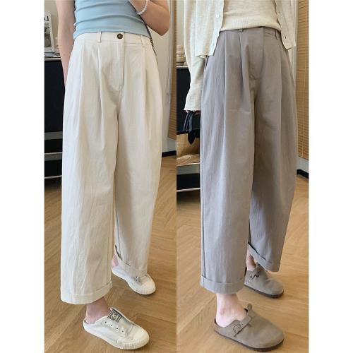 大叮自制福利款！豆腐褲！高織高密水洗棉遮胯寬松薄款直筒褲女