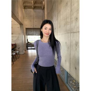 pusumede黑色圓領長袖上衣針織衫