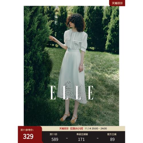 ELLE白色法式鏤空設計感半身裙女2025夏季新款小白裙薄款a字裙子