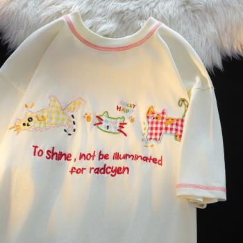 日系可愛卡通刺繡短袖t恤女2025新款小個子軟妹減齡百搭寬松上衣