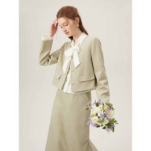 范思藍恩24FS11186設計感假兩件小香風套裝春裝氣質短外套半身裙