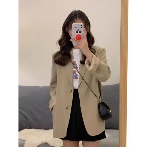 高級感小個子卡其色西裝外套女2025年春秋裝新款韓版寬松休閑西服