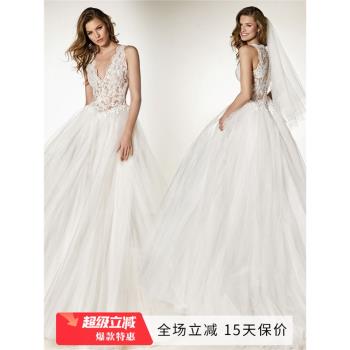 公主新娘深V領修身w7096婚紗禮服