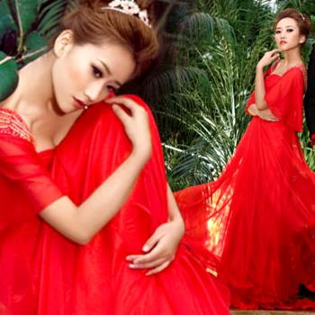 限時特價婚紗禮服旗袍長款短袖