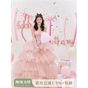 芭比公主 粉色新娘結婚訂婚敬酒服生日主持成人禮服婚紗批發19118