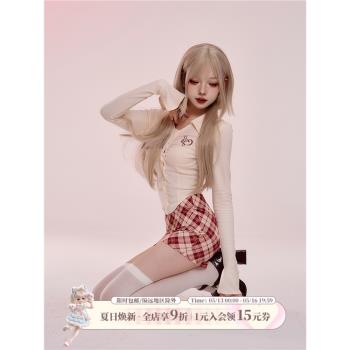 少女時尚奶杏格紋半身短裙春夏裝