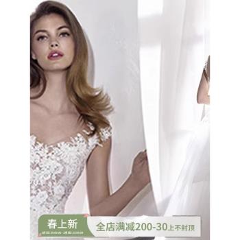 公主新娘情調法式深V領禮服蕾絲
