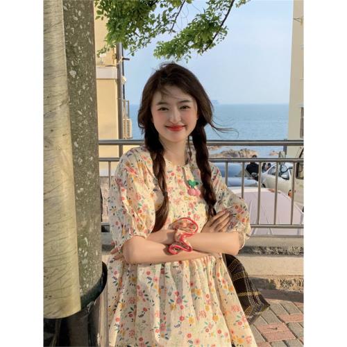 范雯雯 少女插畫家 立體櫻桃娃娃領襯衫女夏季泡泡袖法式收腰上衣