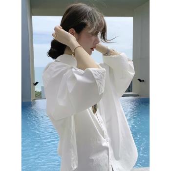 白色長袖襯衫女春秋夏季2024年新款爆款襯衣別致絕美漂亮小衫上衣