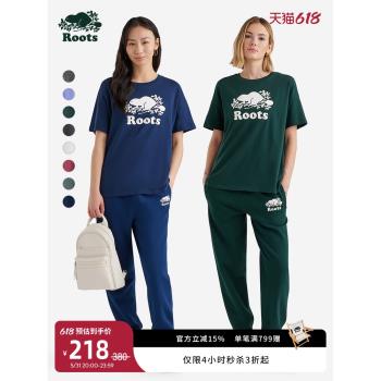 Roots印花寬松短袖圓領大版上衣