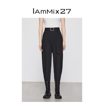 IAmMIX27寬松高腰直筒休閑哈倫褲