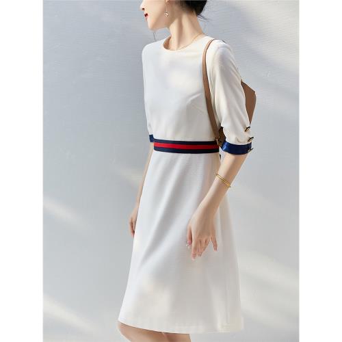 乄【意大利設計】簡漫氣質休閑白色撞色連衣裙感夏季新款裙子