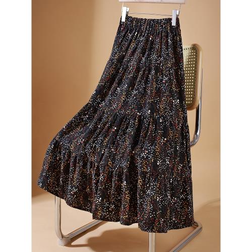 雪紡碎花半身裙女2024春秋新款高腰a字顯瘦大擺優雅百褶蛋糕裙子