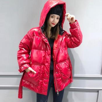 女裝歐貨亮面寬松中長款羽絨服