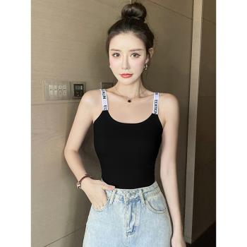 黑色字母小吊帶背心女打底內搭夏季運動外穿百搭性感美背無袖上衣