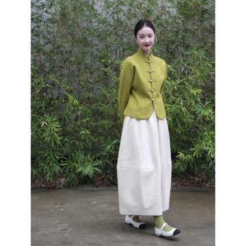 中國風復古襯衫改良上衣女2025新款中式盤扣外套文藝半身裙套裝夏