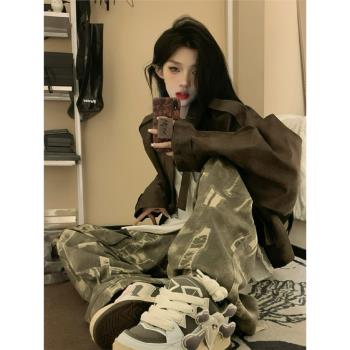 短款秋季高階感寬松棕色外套皮衣
