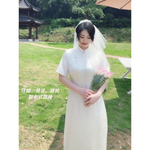 有頭紗【自制款】遇見大碼女裝胖mm領證新中式旗袍旅拍訂婚連衣裙