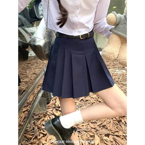 高中生藏青色加厚西裝百褶短裙