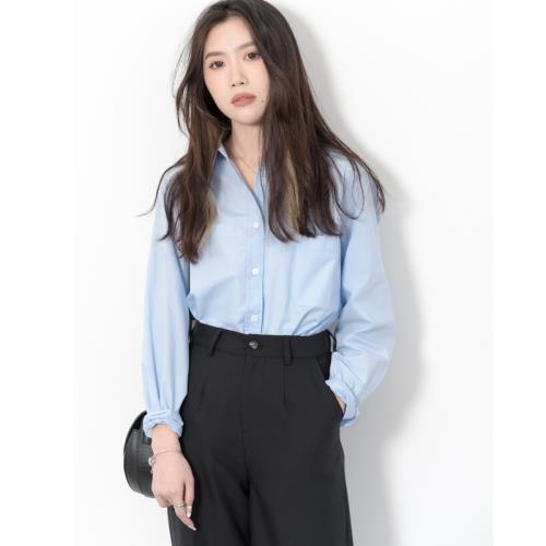 KNgs 秋季復古法式簡約港風氣質寬松大翻領長袖中長款襯衫女上衣