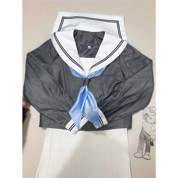 jk日系長袖深灰色前開襟水手服