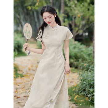 素雅旗袍薄紗連衣裙桔梗漢服新中式女裝2024夏裝改良年輕款少女夏