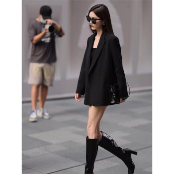 2025年秋季新款山本風黑色廓形西裝外套女裝港味ins職業獨特西服