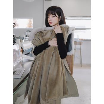卡其色派克棉服女2023新款冬季加絨加厚風衣小個子收腰中長款外套