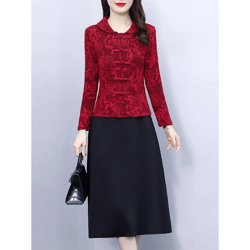 中式復古改良旗袍連衣裙女秋2025新款媽媽假兩件洋氣減齡顯瘦裙子