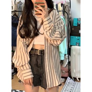 外套女溫柔薄款防曬長袖條紋襯衫