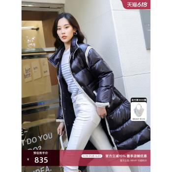 OBEG白色小香風中長款女冬羽絨服