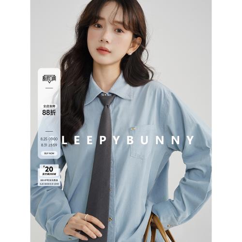 X瞌睡兔 學院風減齡百搭翻領燈芯絨襯衫女領帶設計感顯瘦氣質上衣